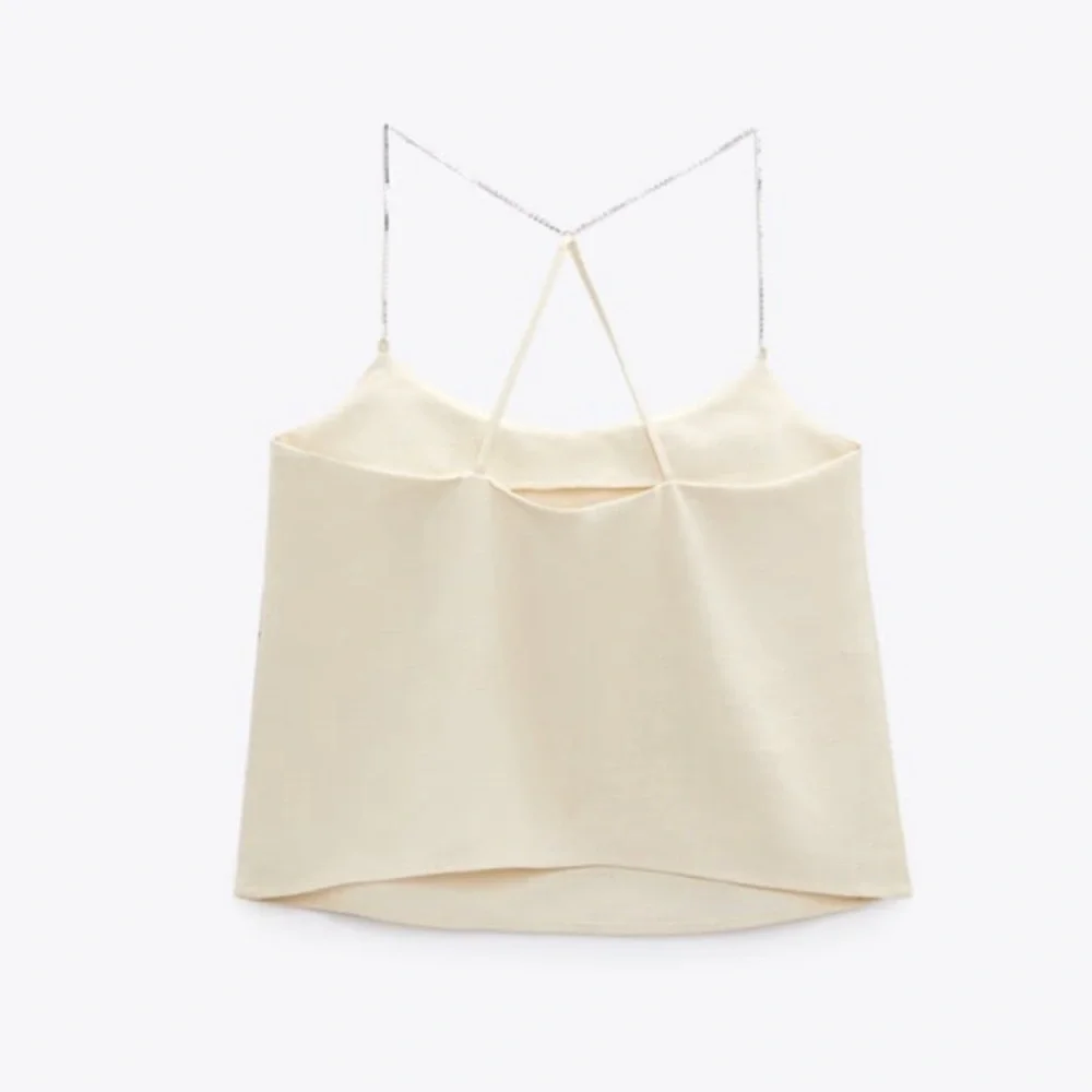 Zara Cream Jewel Appliqué Linen Blend  Top - Picture 5 of 7